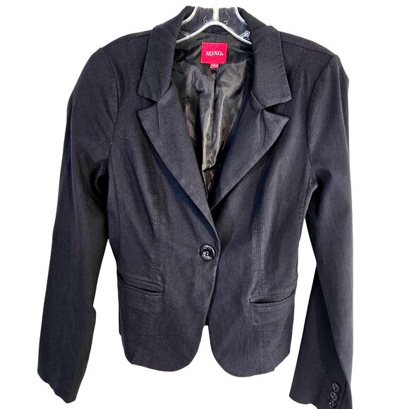 XOXO Women's Blazer Large L Black  Misses Size 12 14 Coat Jacket Button - Picture 1 of 8